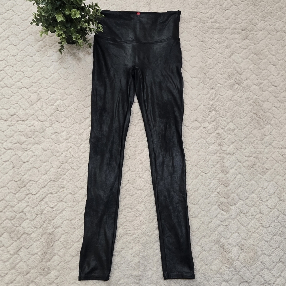 SPANX Black Shimmery High-Waisted Skinny Leggings, Size Medium